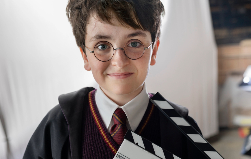 Dominic McLaughlin surge caracterizado como Harry Potter em foto inédita